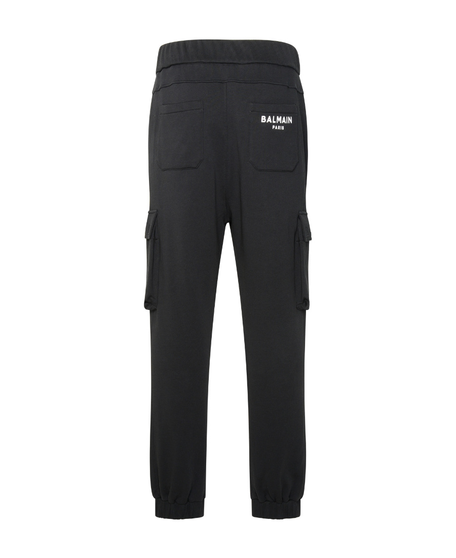 Balmain Printed Cargo Sweatpants Elastic Waist In Black