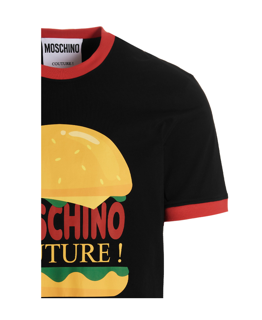 Moschino Couture Burger Print Crew Neck T-shirt In Black Cotton In Black