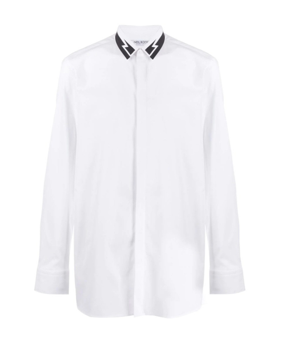 Neil Barrett Lightning Print Lapel Shirt In White