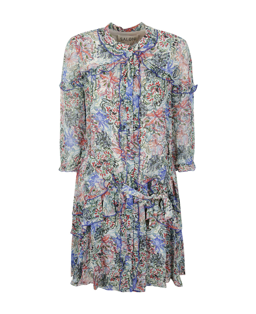 Saloni Floral Pattern Dress In Gray