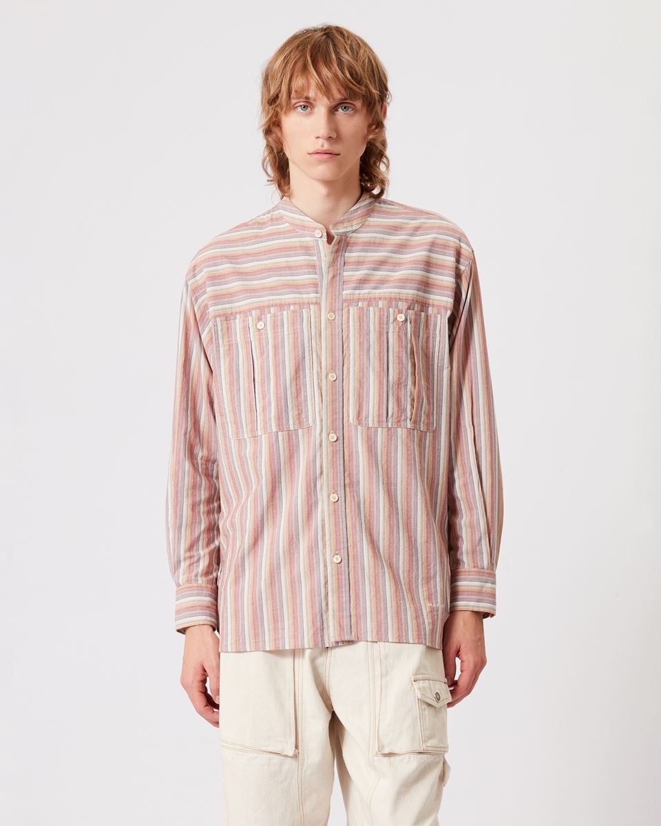 Isabel Marant Striped Long Sleeve Band Collar Shirt In Nude