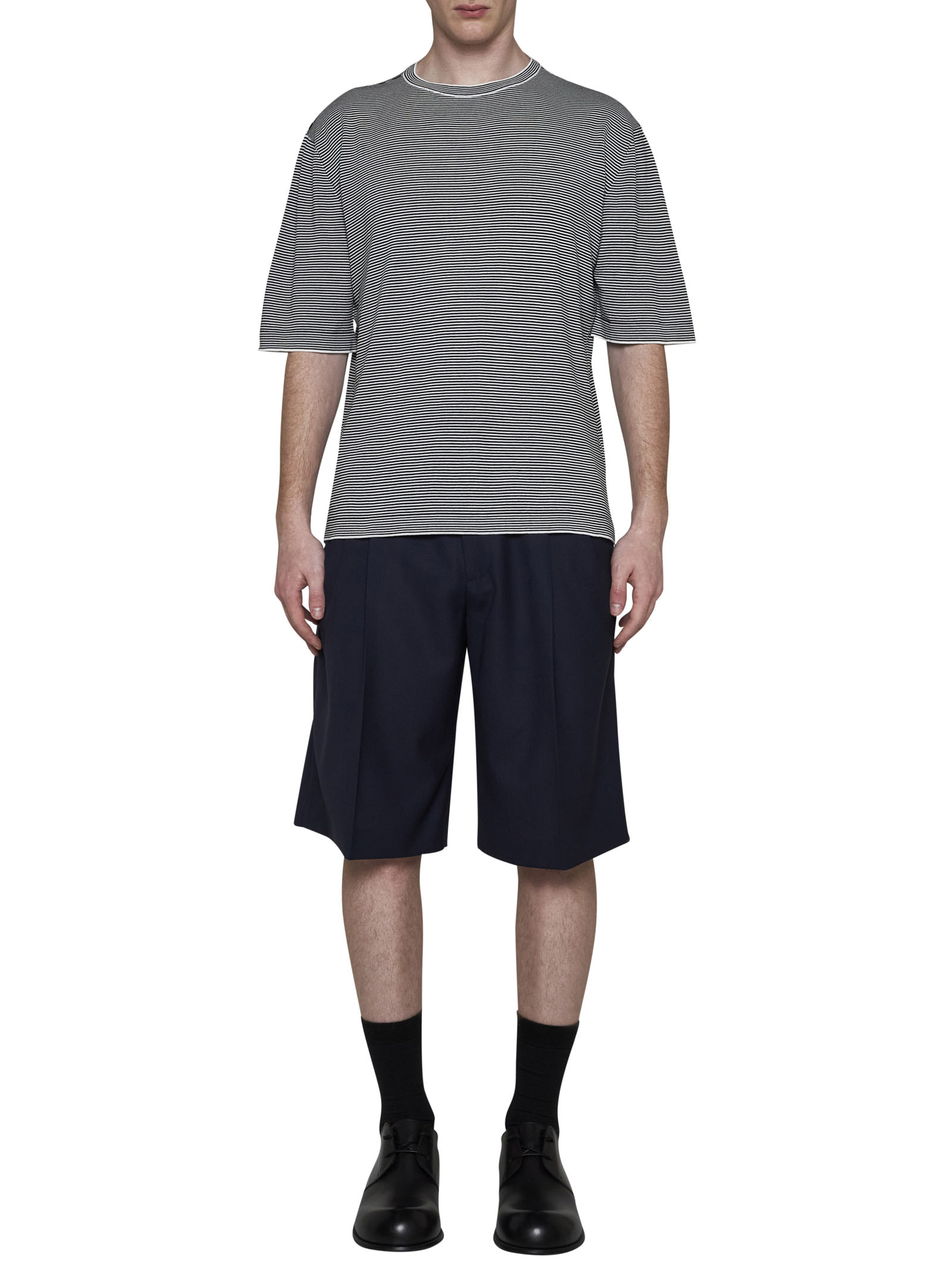 Lardini Striped Knitted T-shirt In Gray