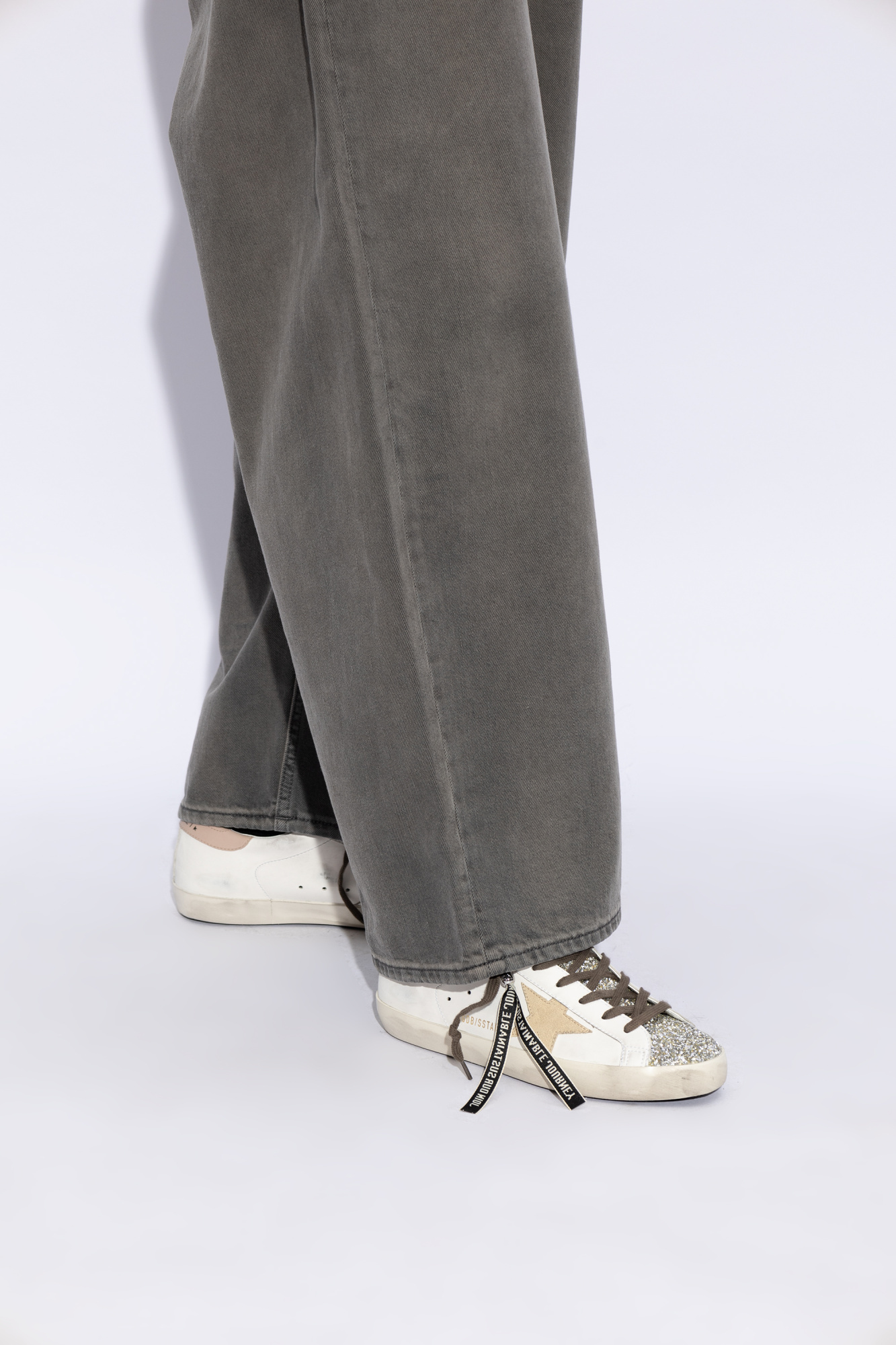 Golden Goose Womens Bio-based Super-star With Platinum Glitter Tongue In White