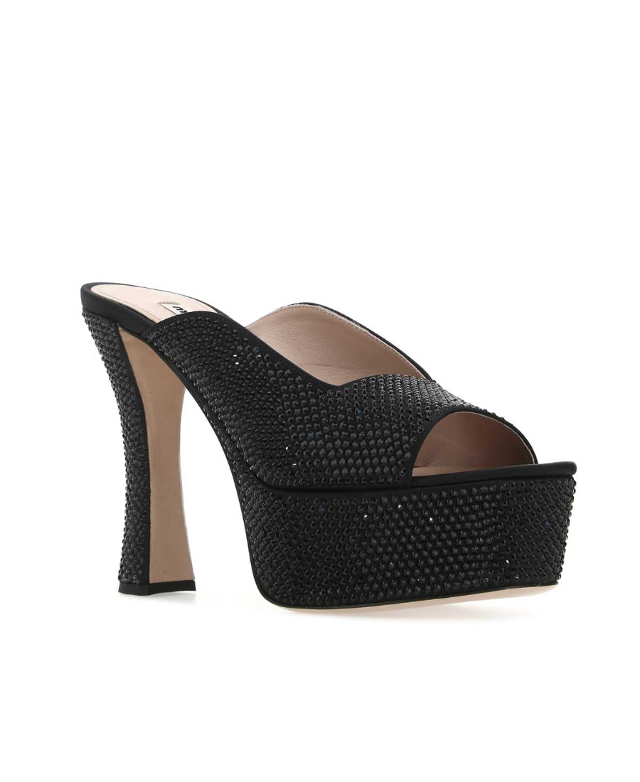Miu Miu Satin Platform Sandals With Crystals