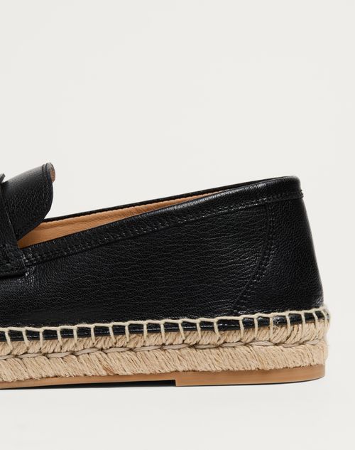Valentino Garavani Palm Avenue Leather Espadrille Loafers In Black