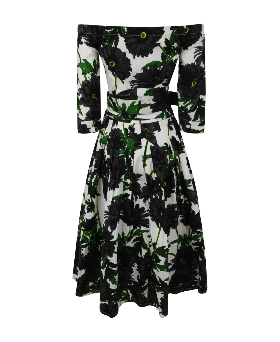 Samantha Sung Audrey Off Shoulder 3/4 Sleeves Long Dress With Anemon Naples All Over Printing In Black