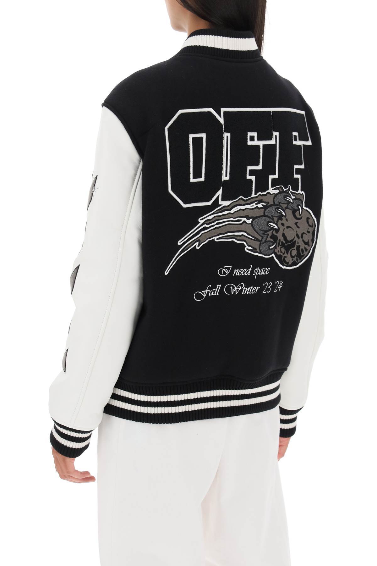 Off-white College Wool-blend Varsity Jacket In Black