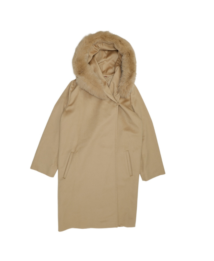 Max Mara Logo Hooded Overcoat In Nude