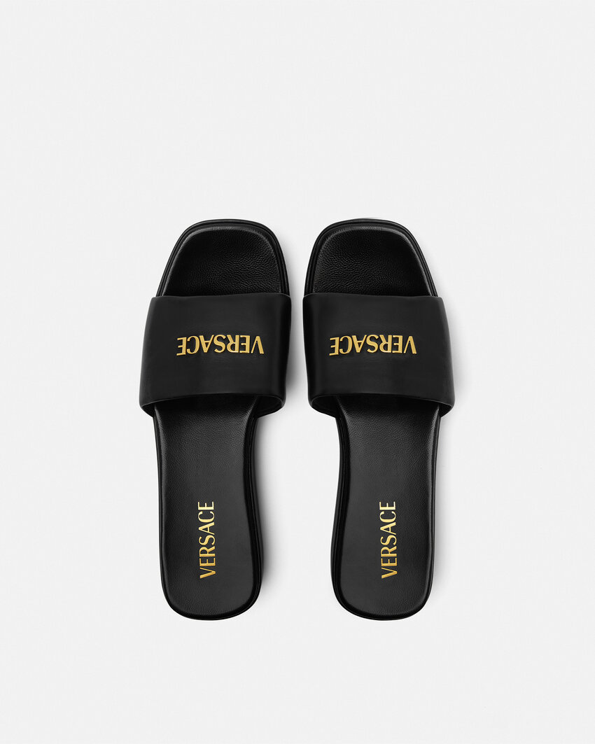 Versace Tag Platform Lambskin Leather Mules In Black