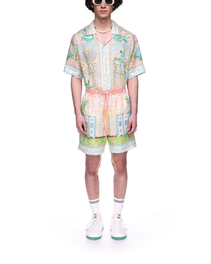 Casablanca Linen Shorts With Printed Graphic Design In White