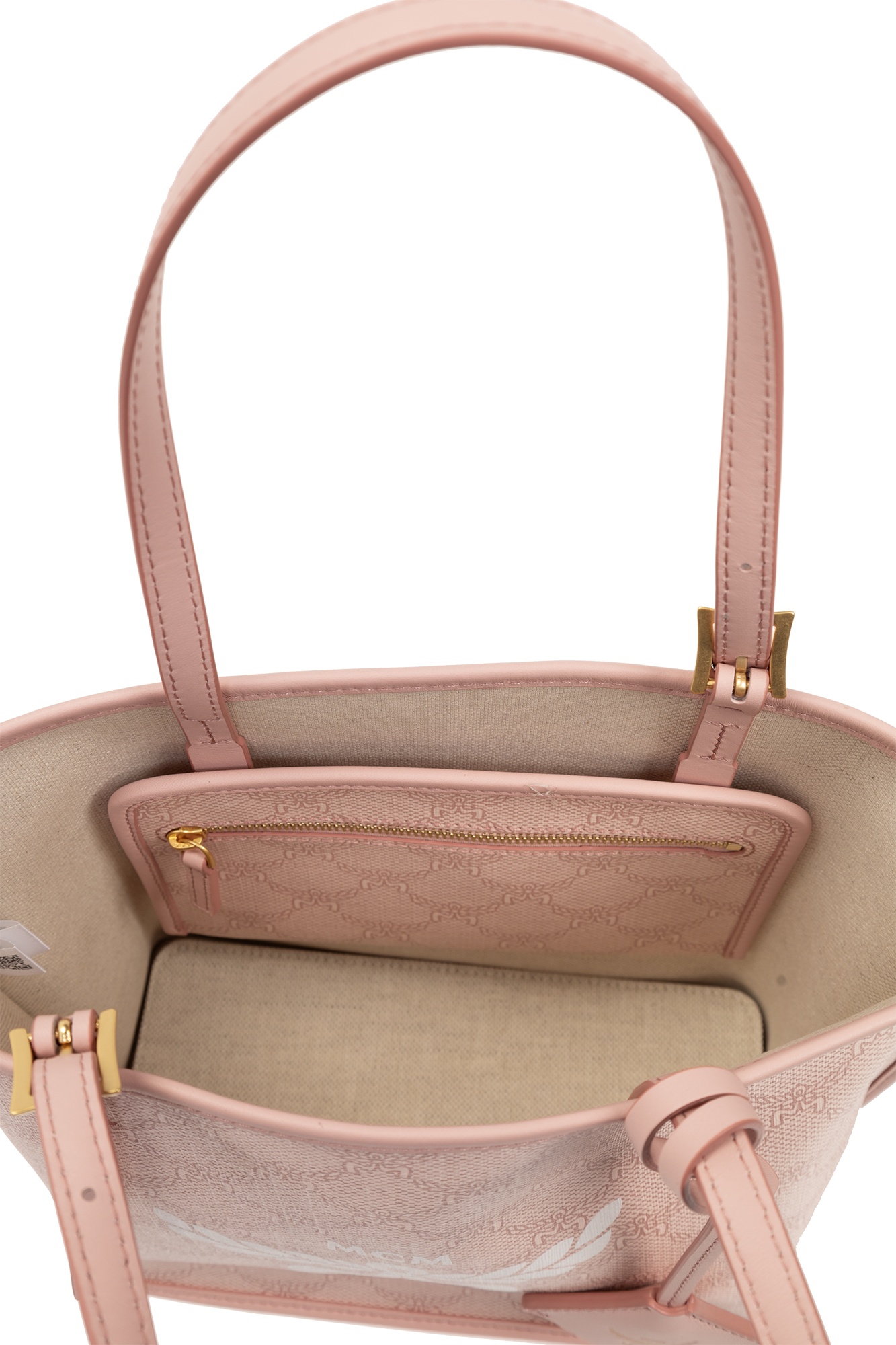 Mcm Mini Himmel Lauretos Monogram Pattern Tote Bag In Nude