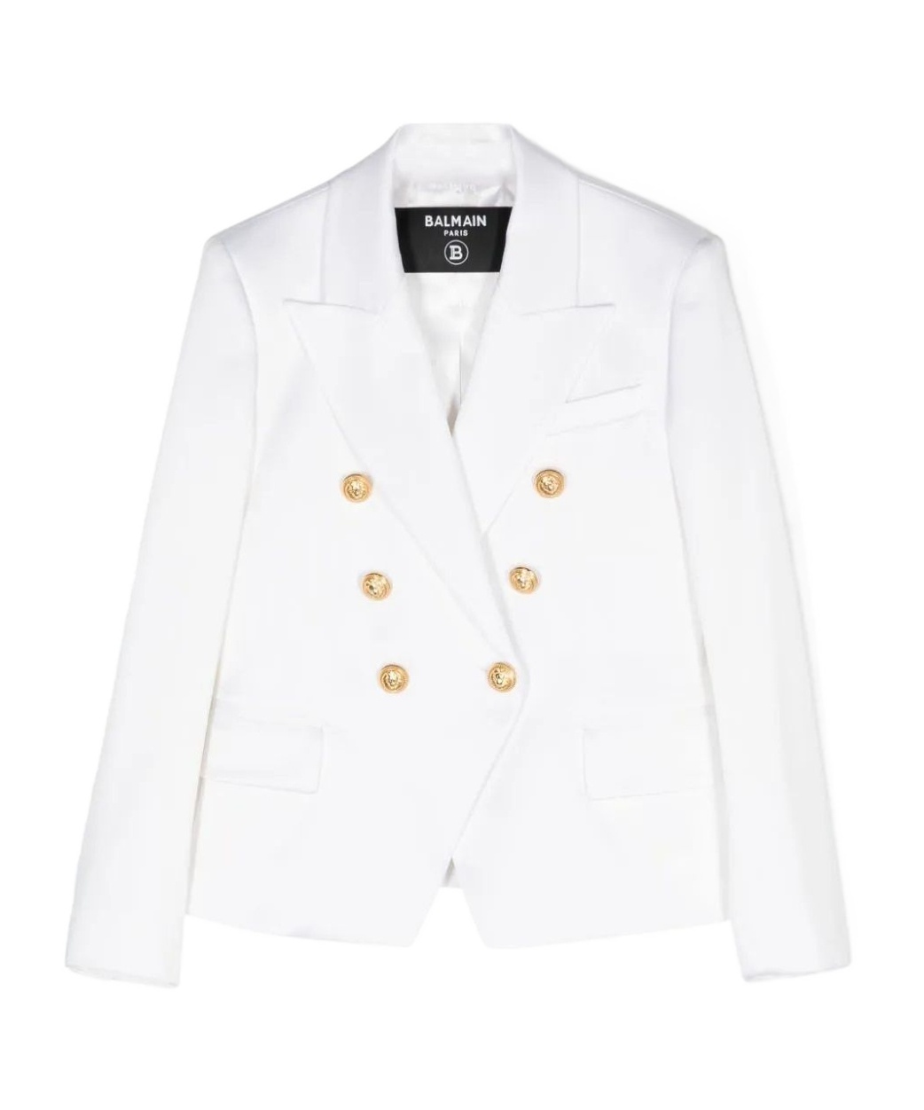 Shop Balmain Peak-lapels Double-breasted Blazer In White