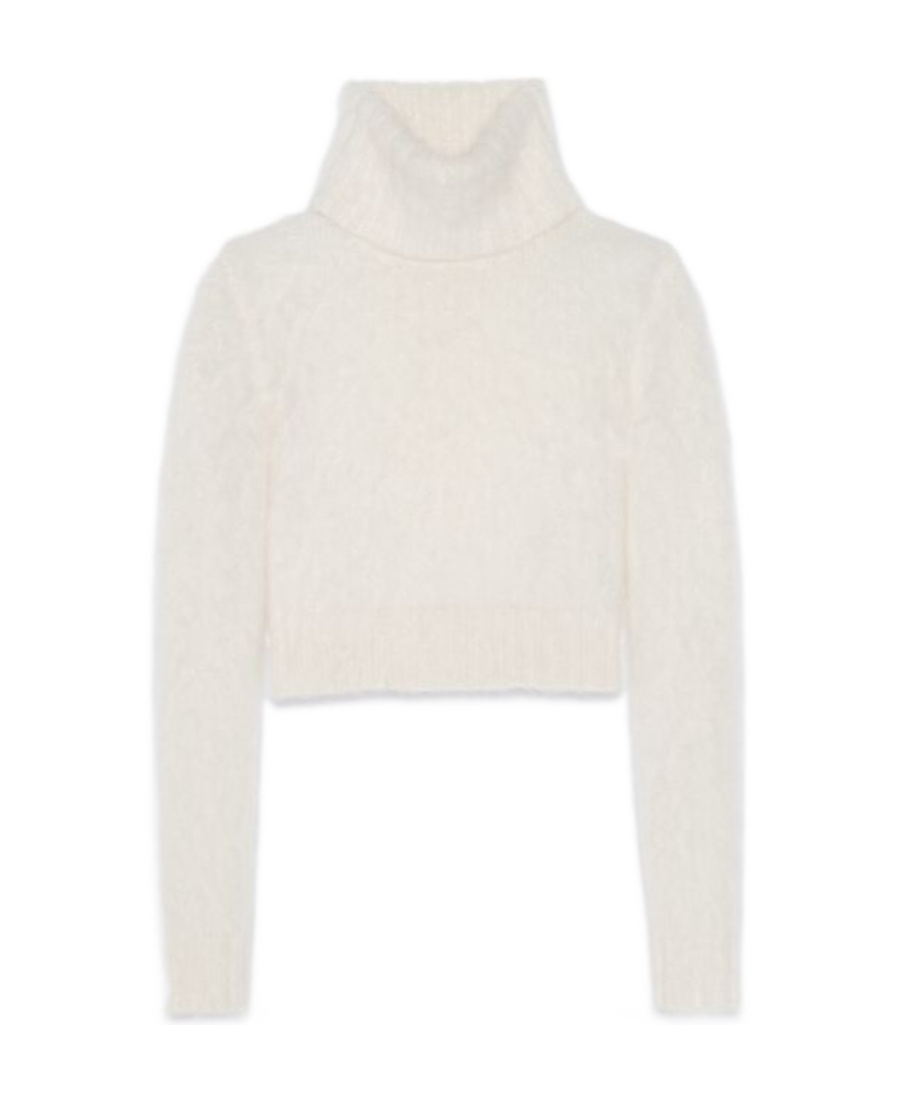 Saint Laurent Turtleneck Long-sleeved Cropped Jumper In White