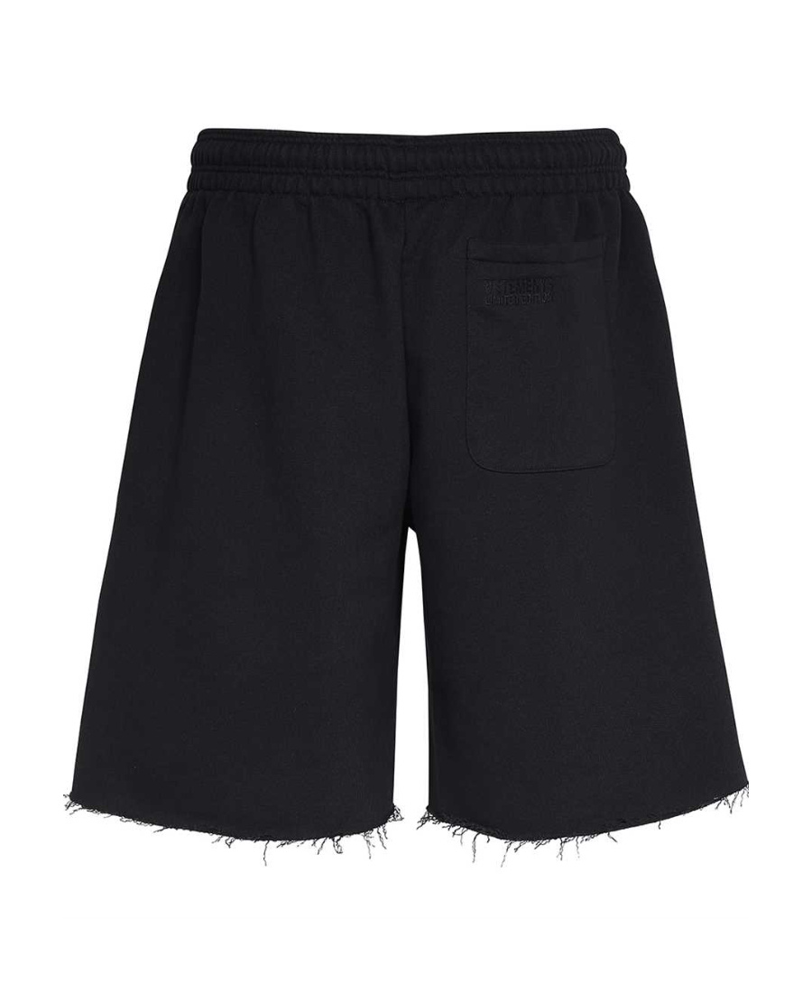 Vetements Logo-print Frayed Track Shorts In Black