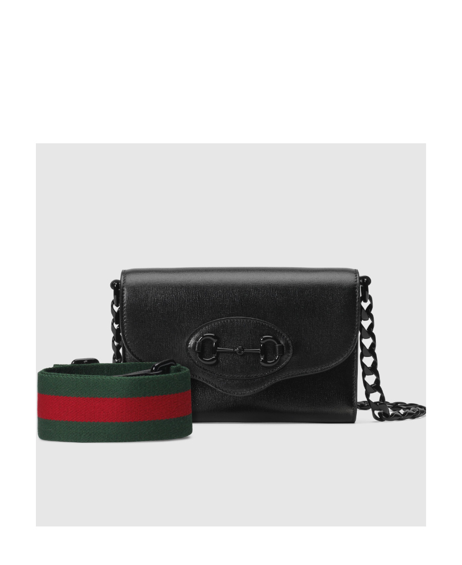 Gucci Black Leather Mini Crossbody Handbag With Horsebit Detail For Women In Black