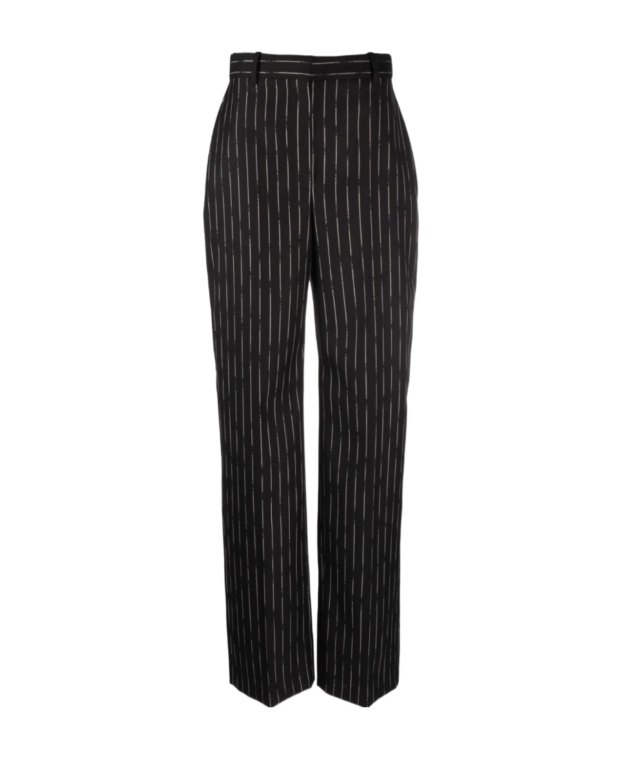 Alexander Mcqueen High-waisted Striped Wool Trousers In Black