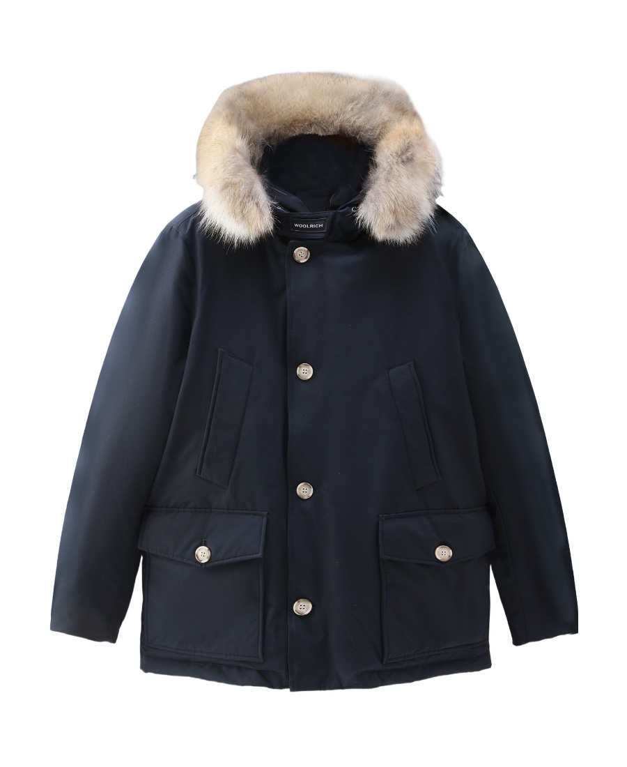Woolrich Blue Down Filled Jacket With Fur Hood In Black