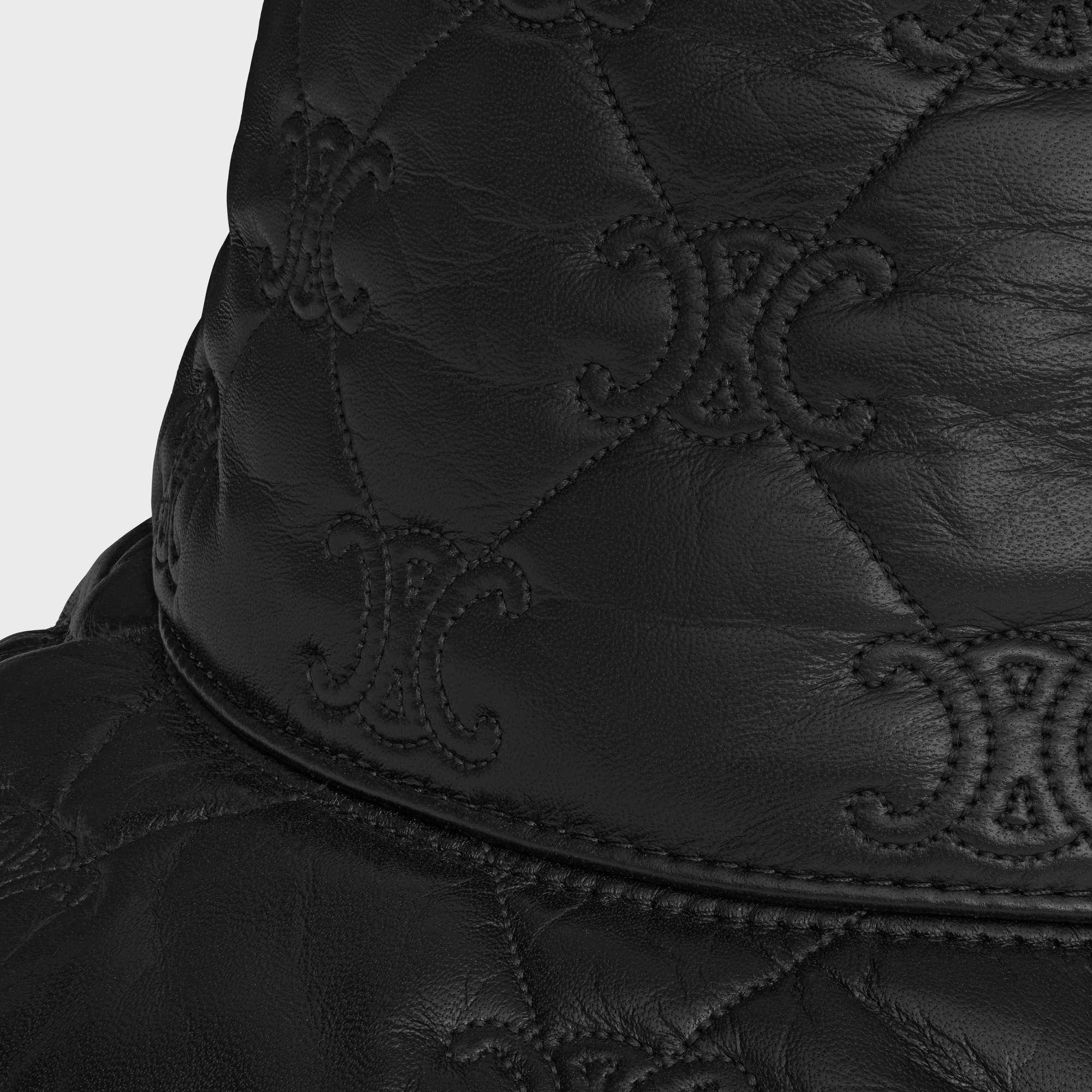 Celine Triomphe Quilted Bucket Hat In Soft Lambskin In Black