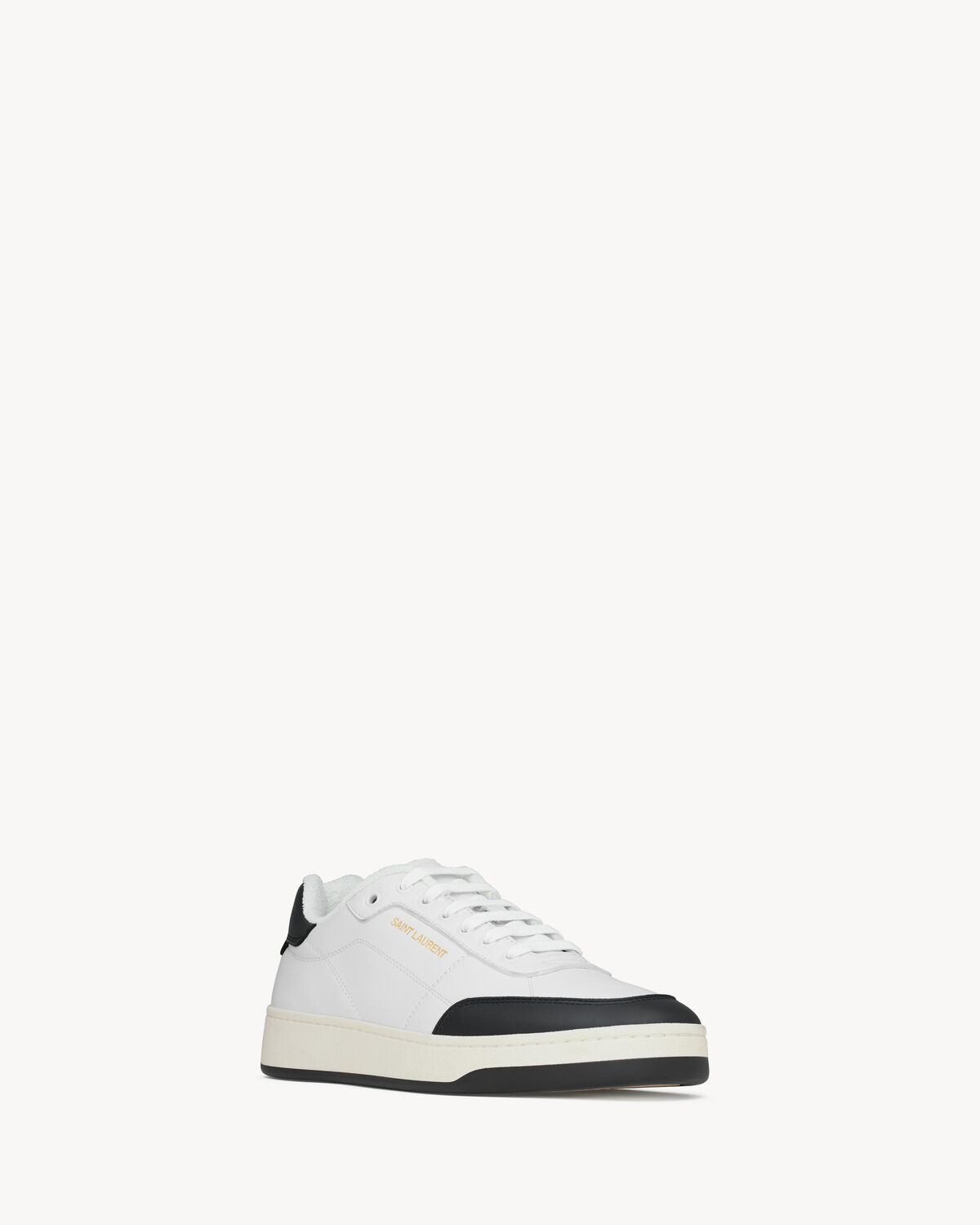 Saint Laurent Smooth Leather Sneakers Contrast Panel In White