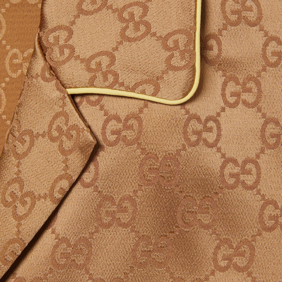 Gucci Monogram Satin Shirt Contrast Piping In Brown
