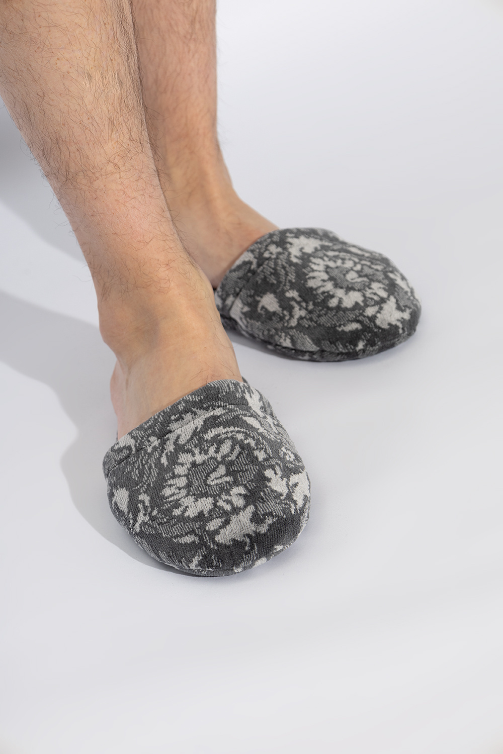 Versace Jacquard Cotton-blend Slippers In Black