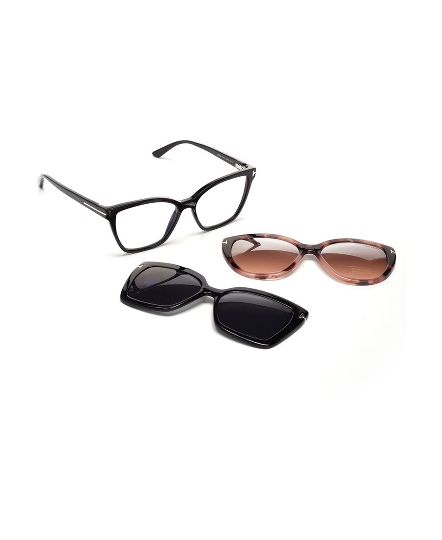 Tom Ford Eyewear Double Clip On Butterfly Frame Glasses In Black