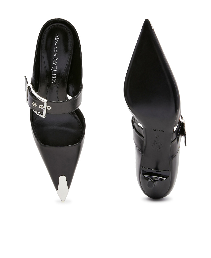 Alexander Mcqueen 115 Toe Cap Punk Leather Mules In Black