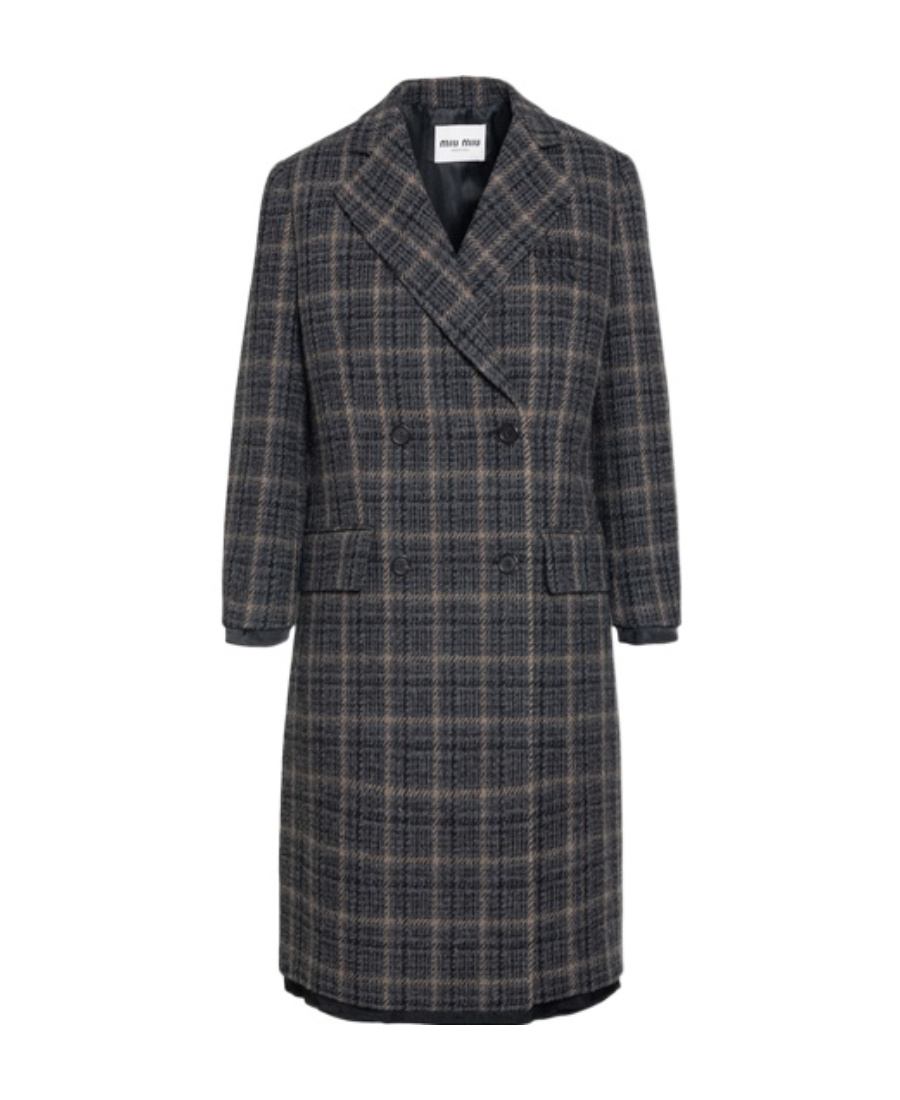 Miu Miu Double-breasted Plaid Coat In Black