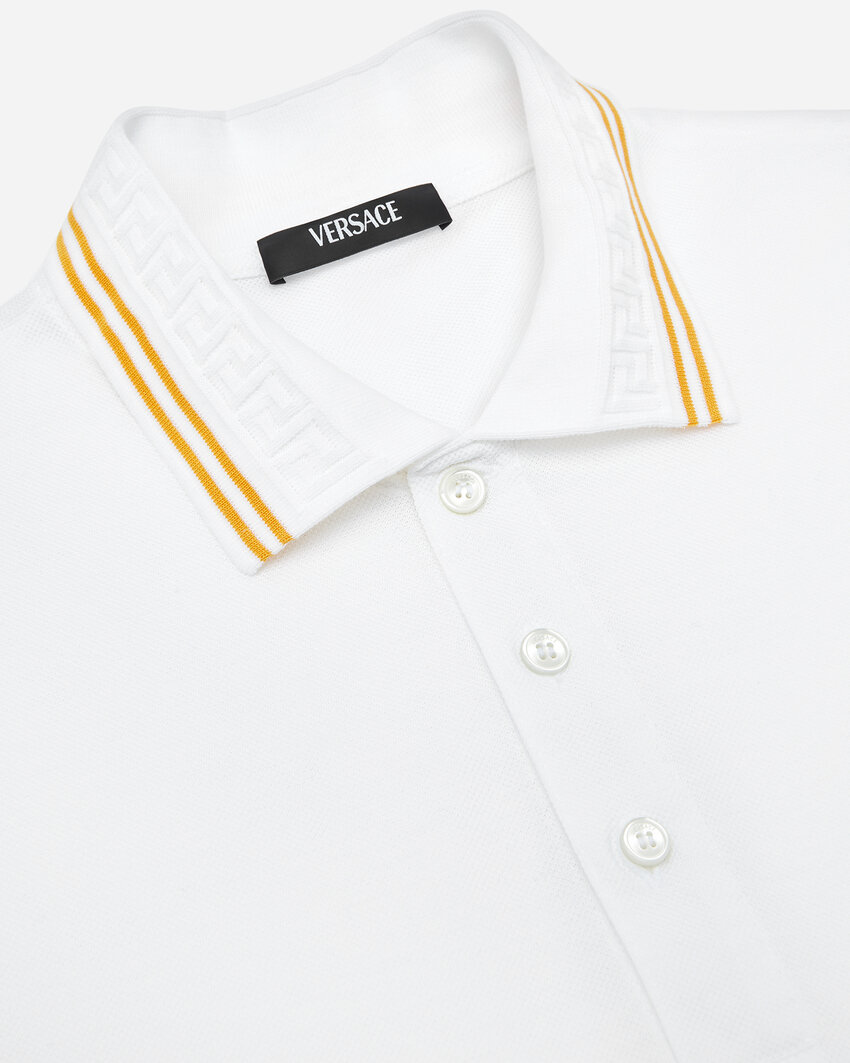 Versace White Polo Shirt With Classic Collar And Medusa Embroidery On The Front In White