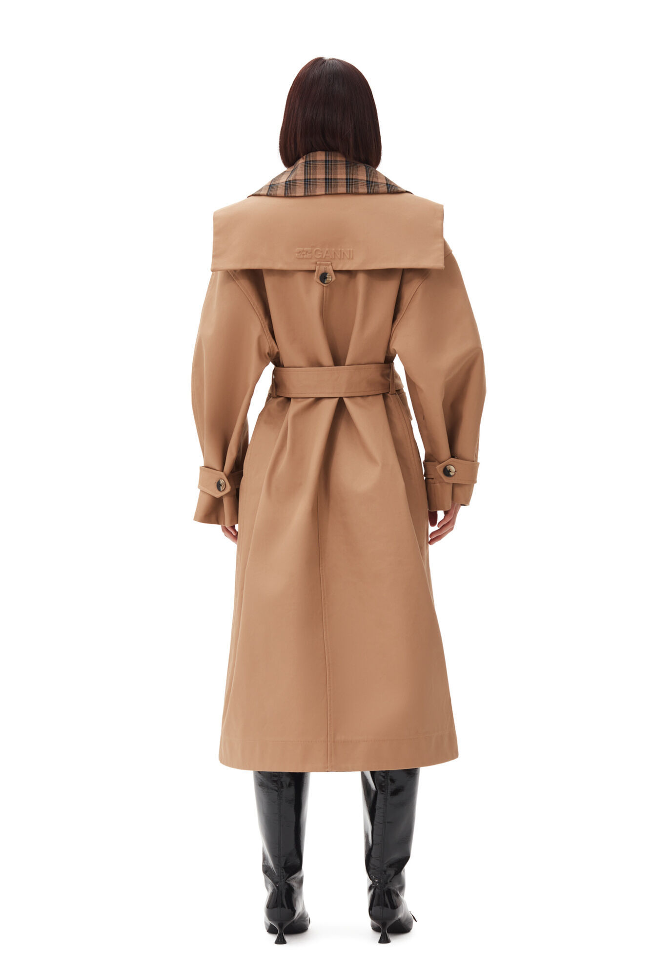 Shop Ganni Brown Bonded Cotton Oversized Trench Coat