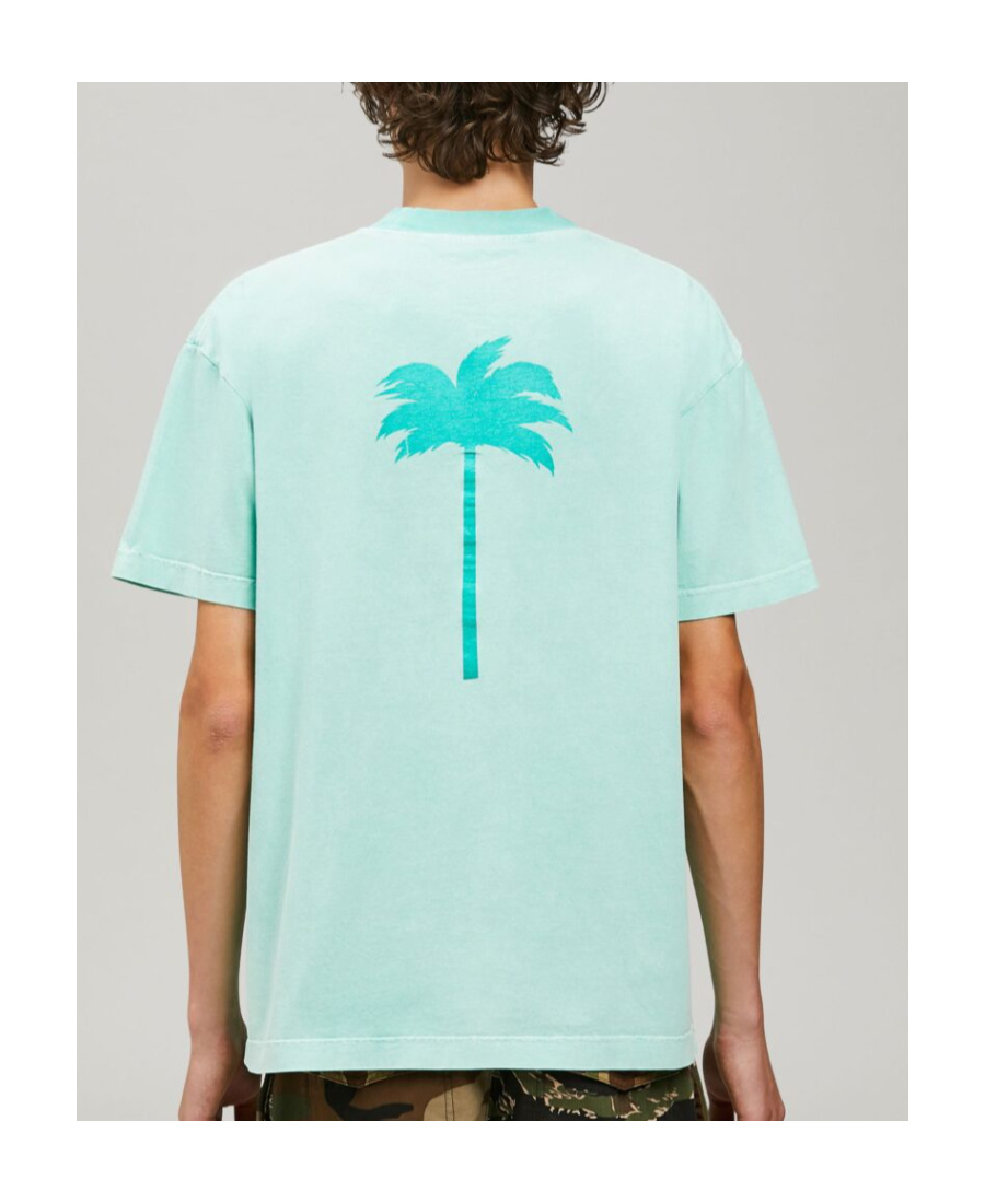 Palm Angels Palm Tree-logo Cotton T-shirt In Blue
