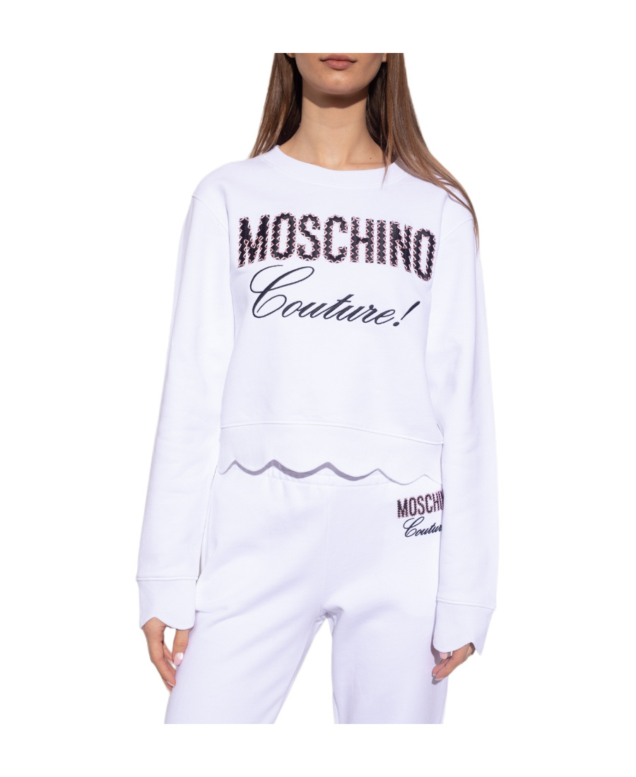 Moschino Cropped White Sweatshirt With Scalloped Hem In White