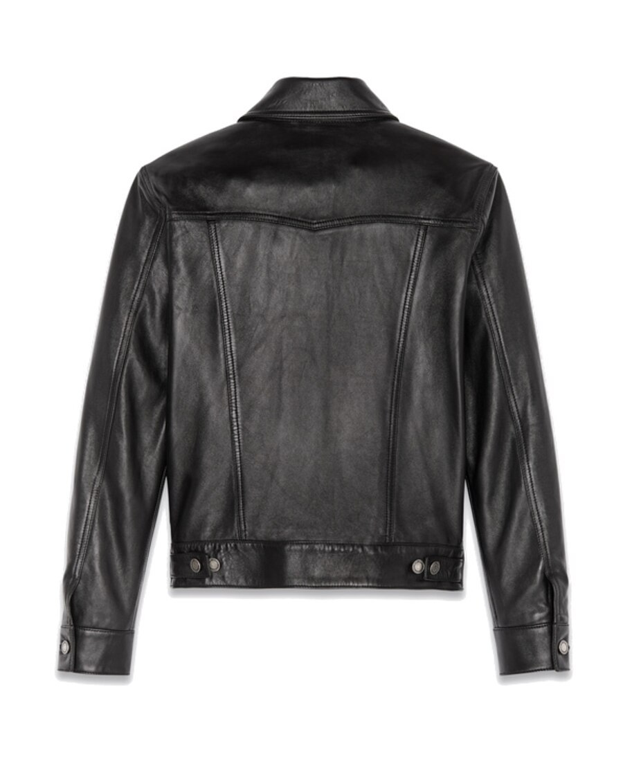 Saint Laurent Button-up Leather Jacket In Black