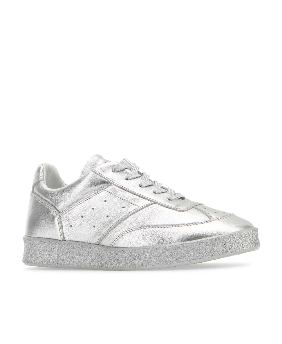 Shop Mm6 Maison Margiela Metallic-finish Low-top Sneakers In Gray