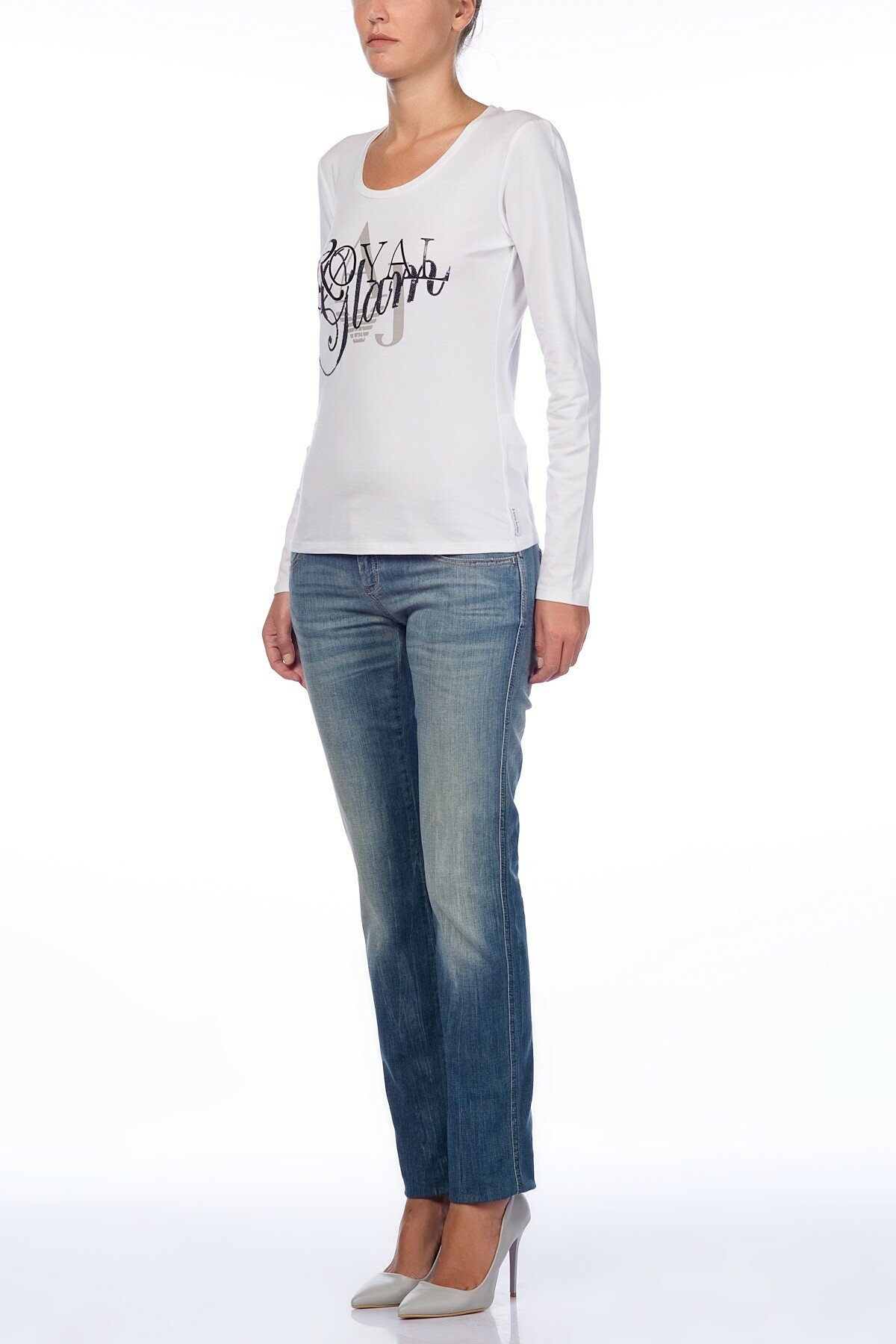 Shop Armani Jeans Logo Long-sleeved T-shirt In White