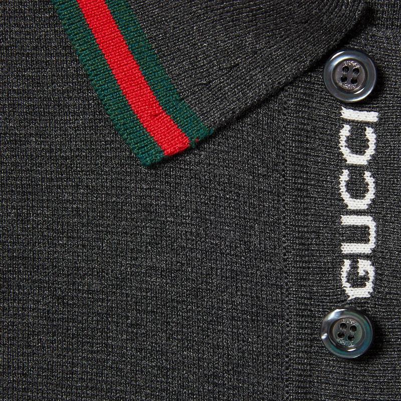 Gucci Silk Cotton Polo Shirt With Web In Dark Gray
