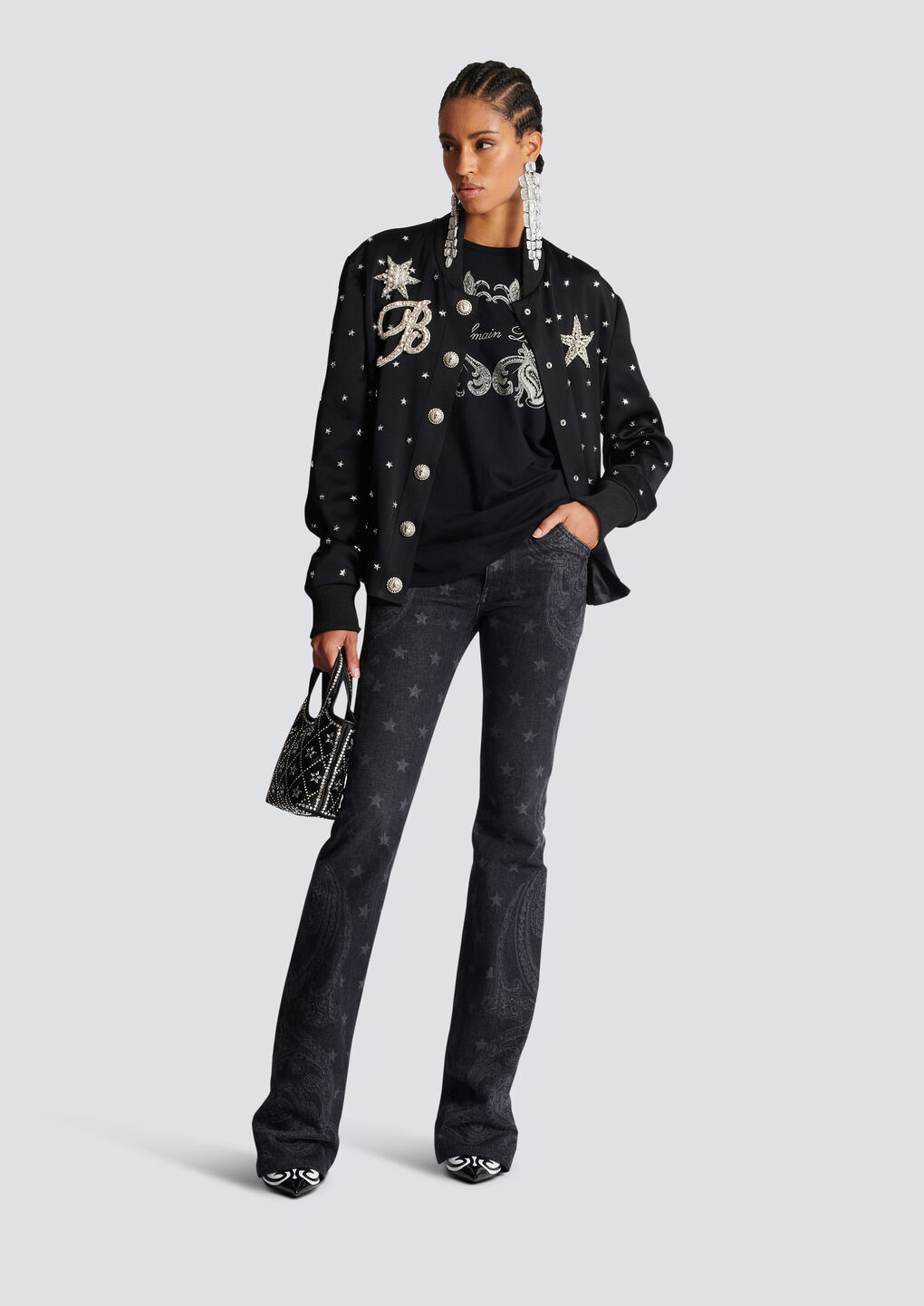 Balmain Star-print Bootcut Mid-rise Jeans In Black