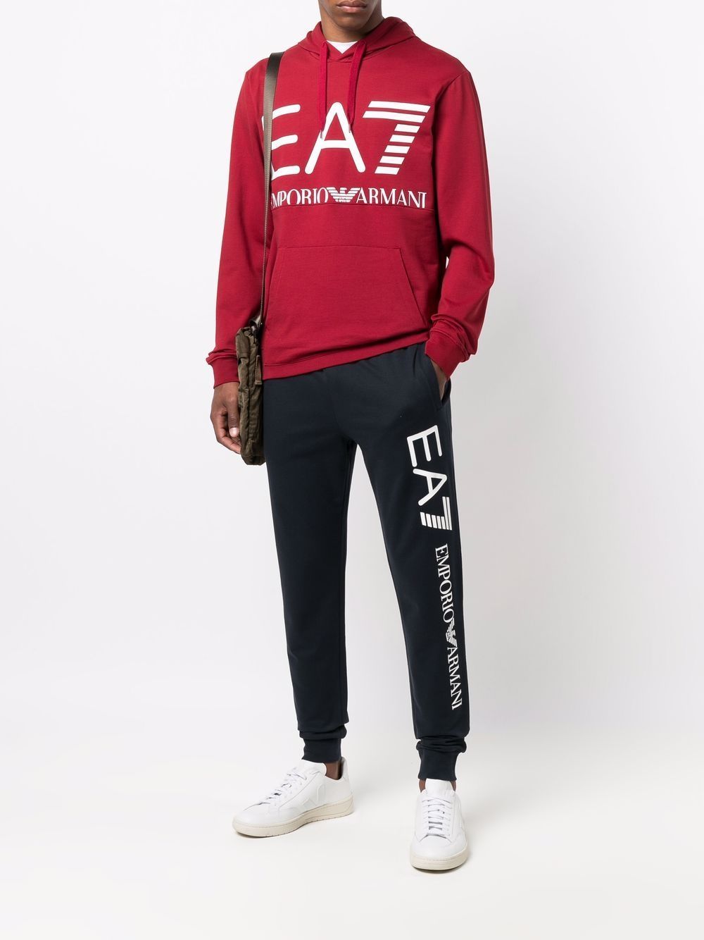 Shop Ea7 Logo-print Cotton Hoodie In Red