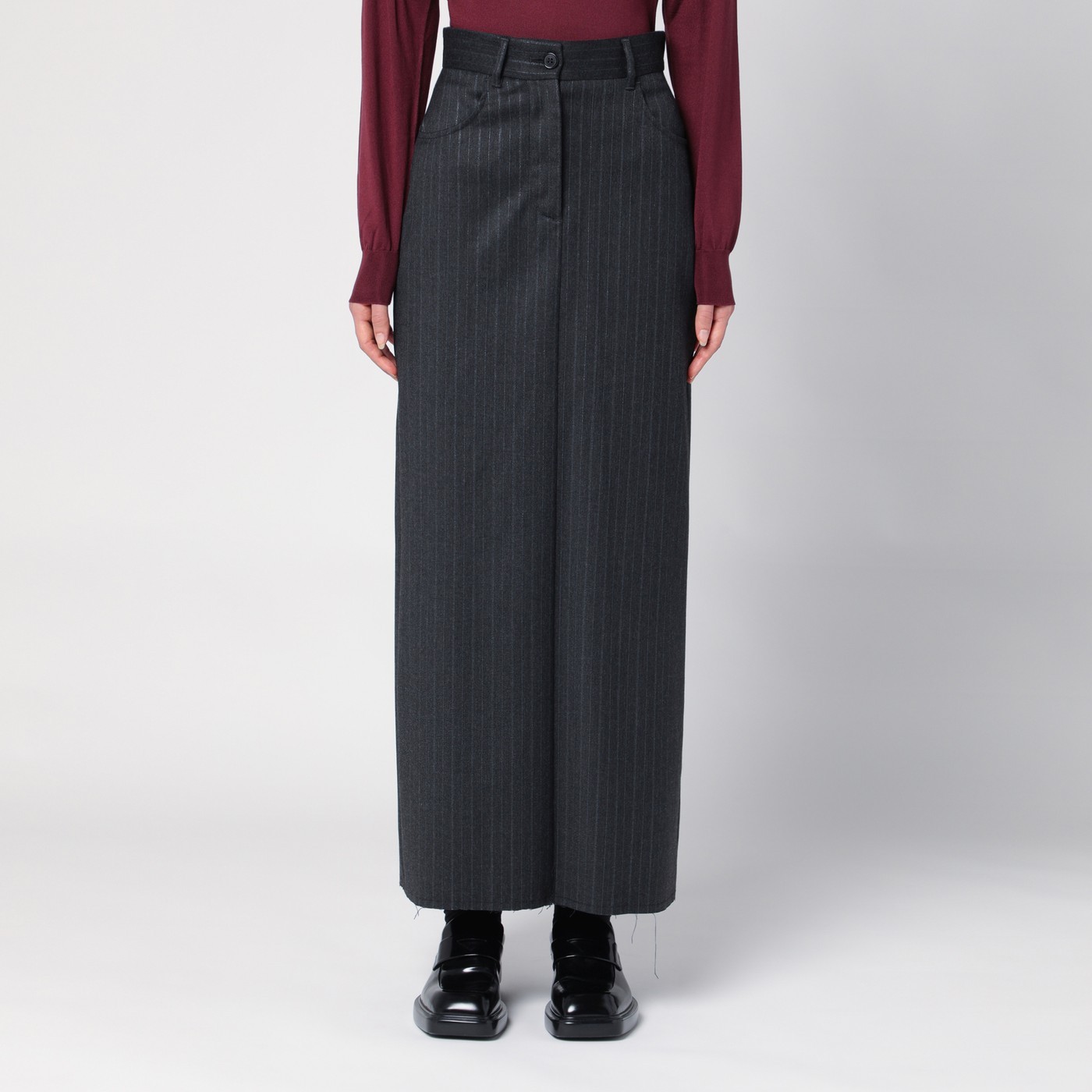 Department Five Department 5 Grey Pinstripe Wool-blend Skirt In Black