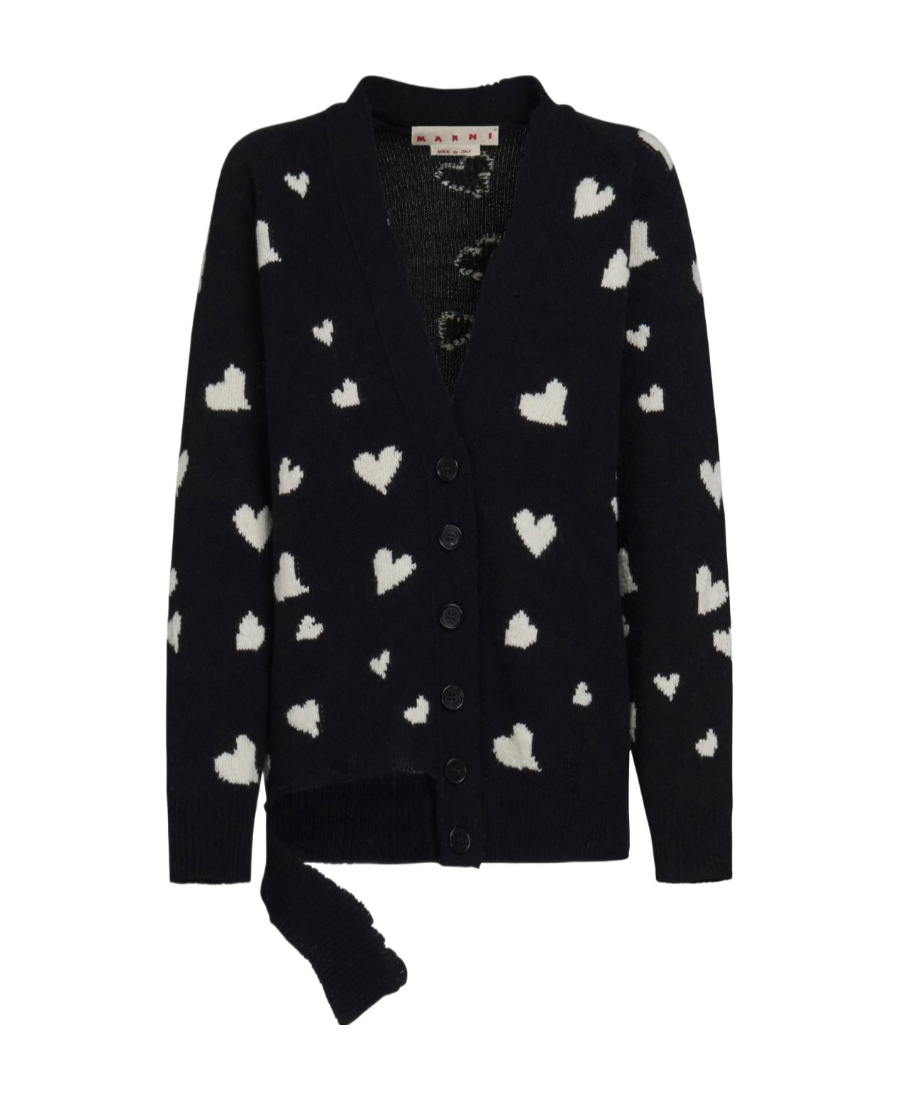 Marni Heart-print V-neck Cardigan In Black