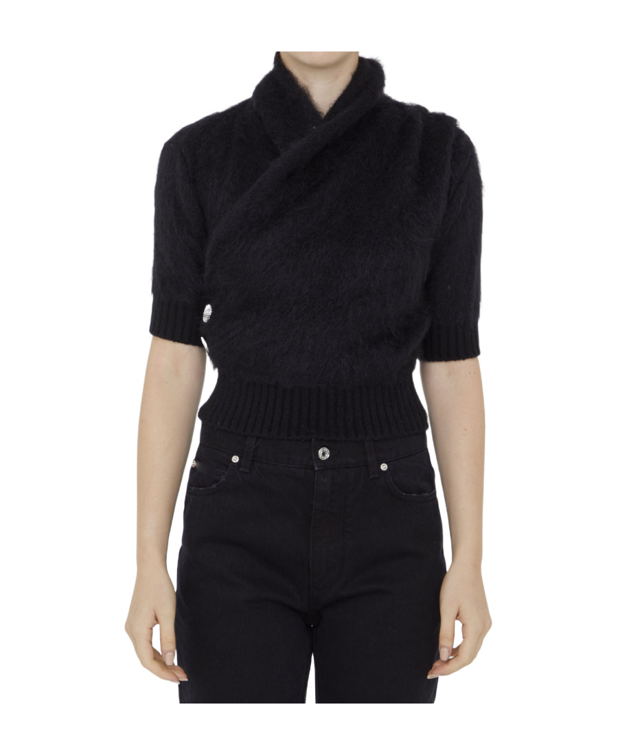 Balmain Brushed-yarn Surplice Top In Black
