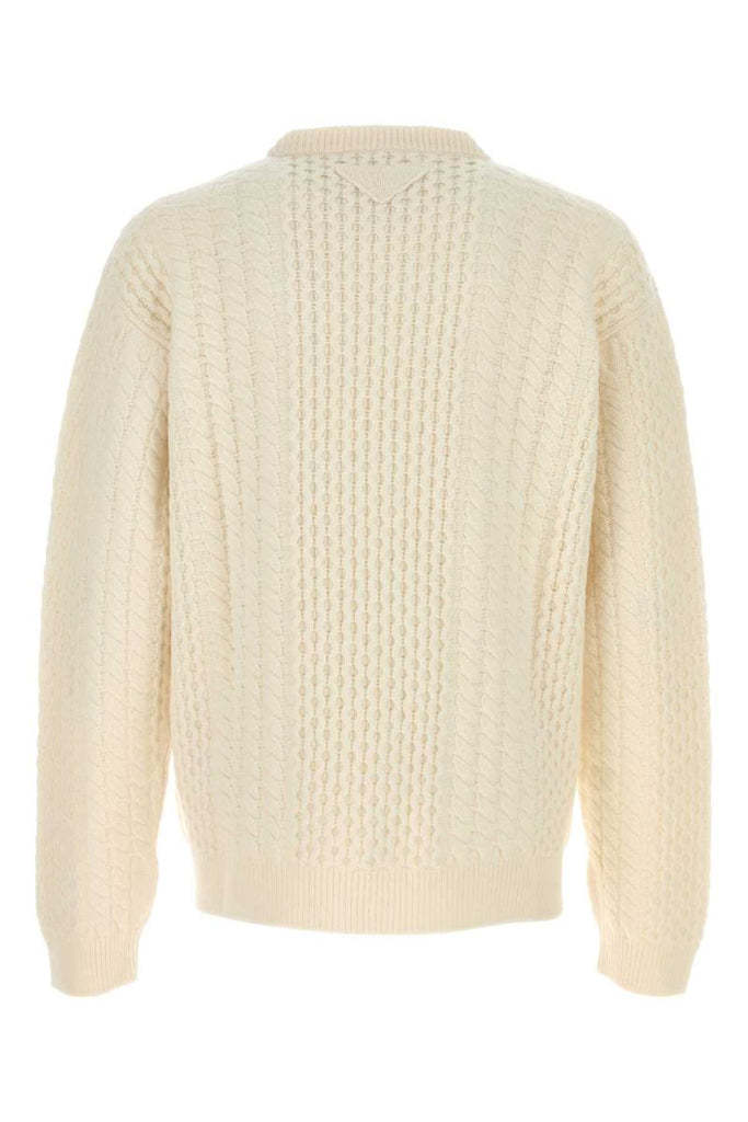 Prada Maglione In Lana Bianca Uomo In Neutral