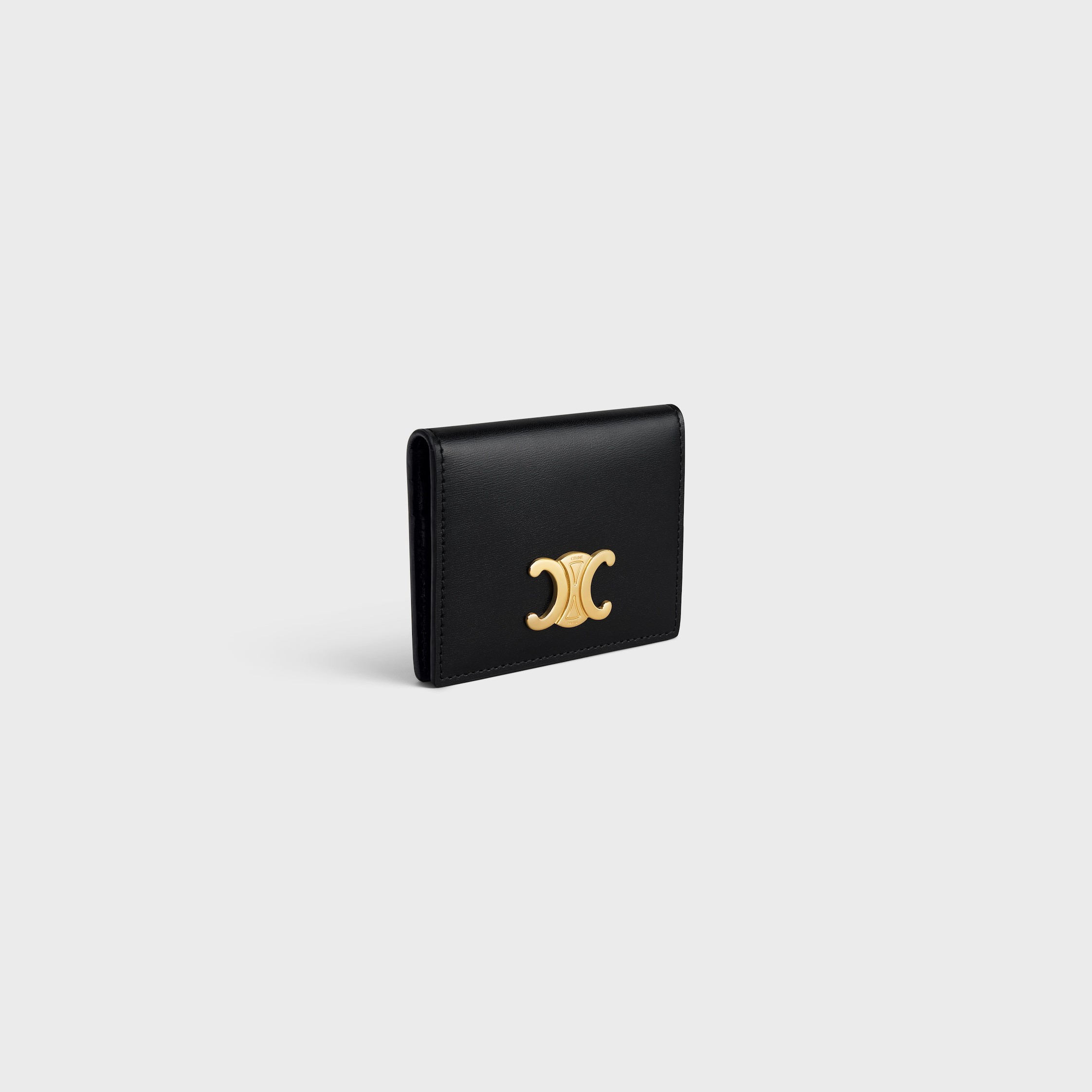 Celine Bi-fold Card Holder In Shiny Calfskin In Black