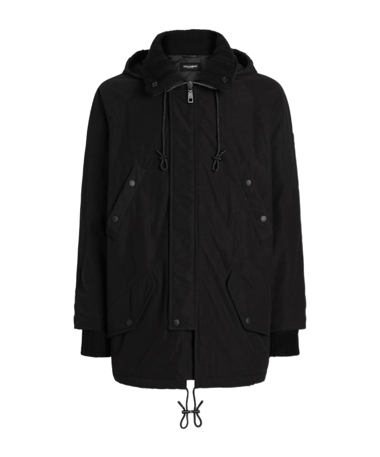 Dolce & Gabbana Hooded Drawstring Jacket In Black