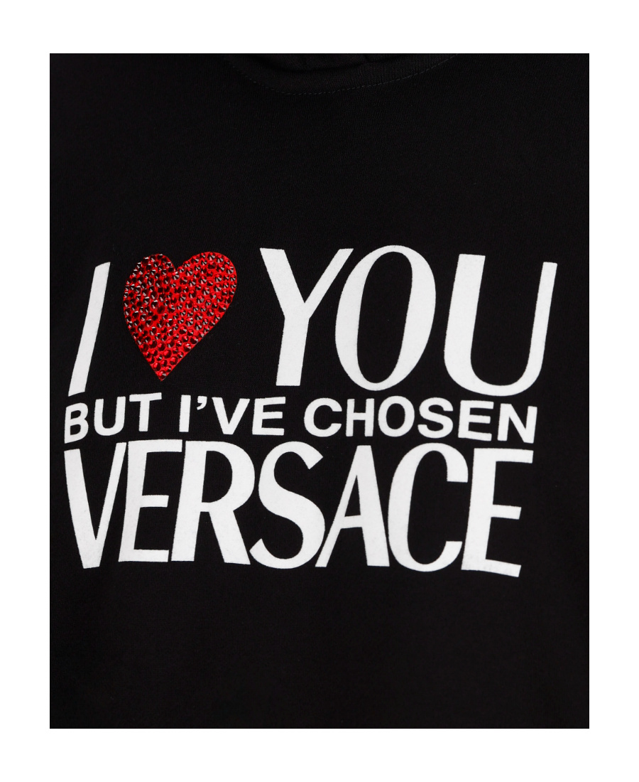 Shop Versace Crystal-embellished Slogan Hoodie In Black