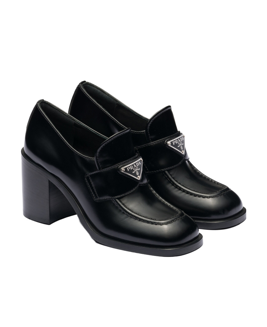 Prada Block-heel Brushed-leather Loafers In Black
