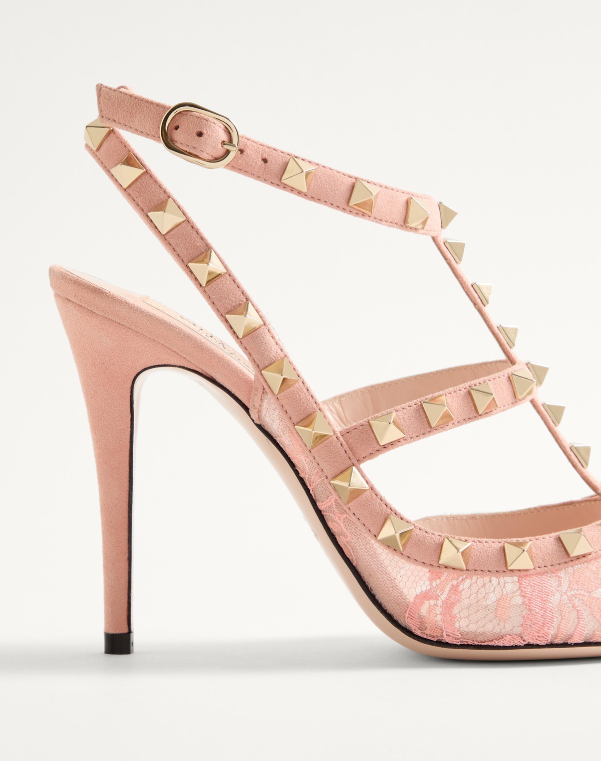 Valentino Garavani Rockstud Lace Pump With Straps 100mm Woman Peach Rose 40 In Pink