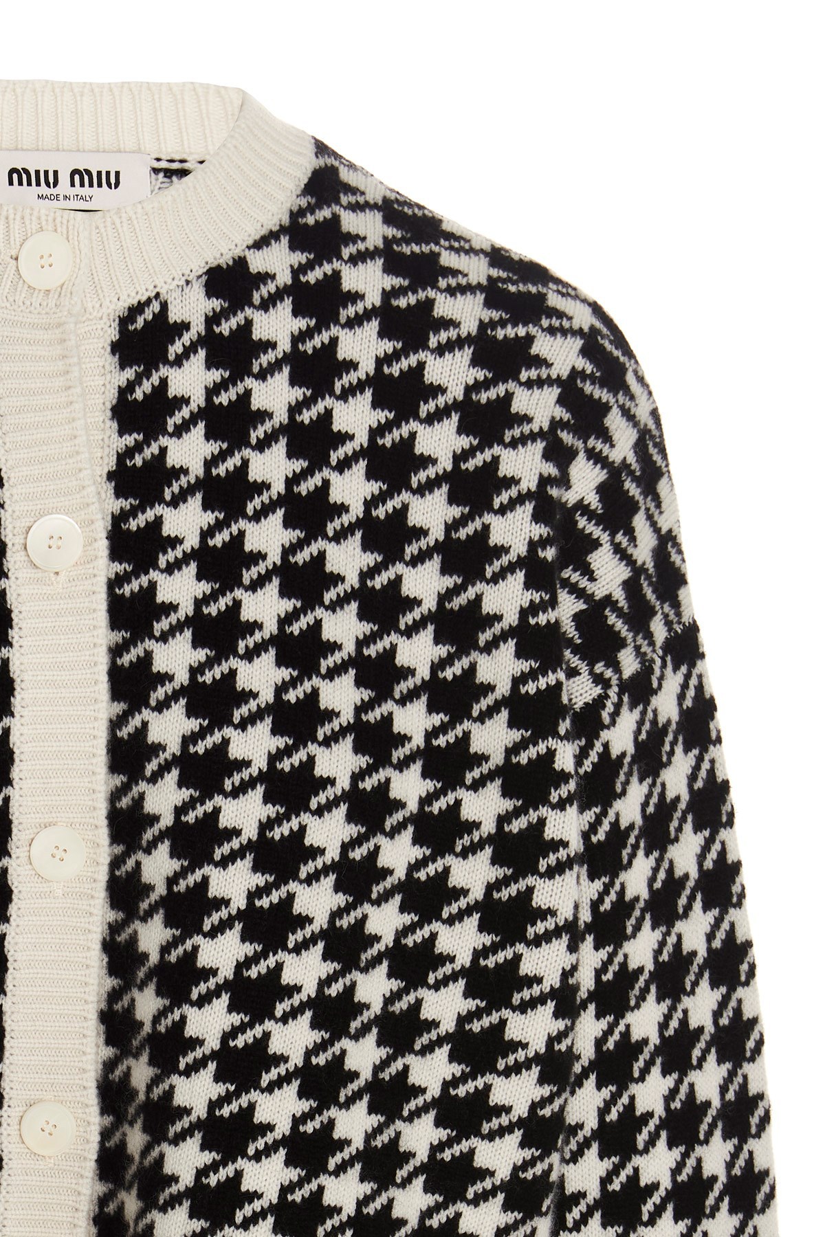 Miu Miu Houndstooth-knit Cashmere Cardigan In Black