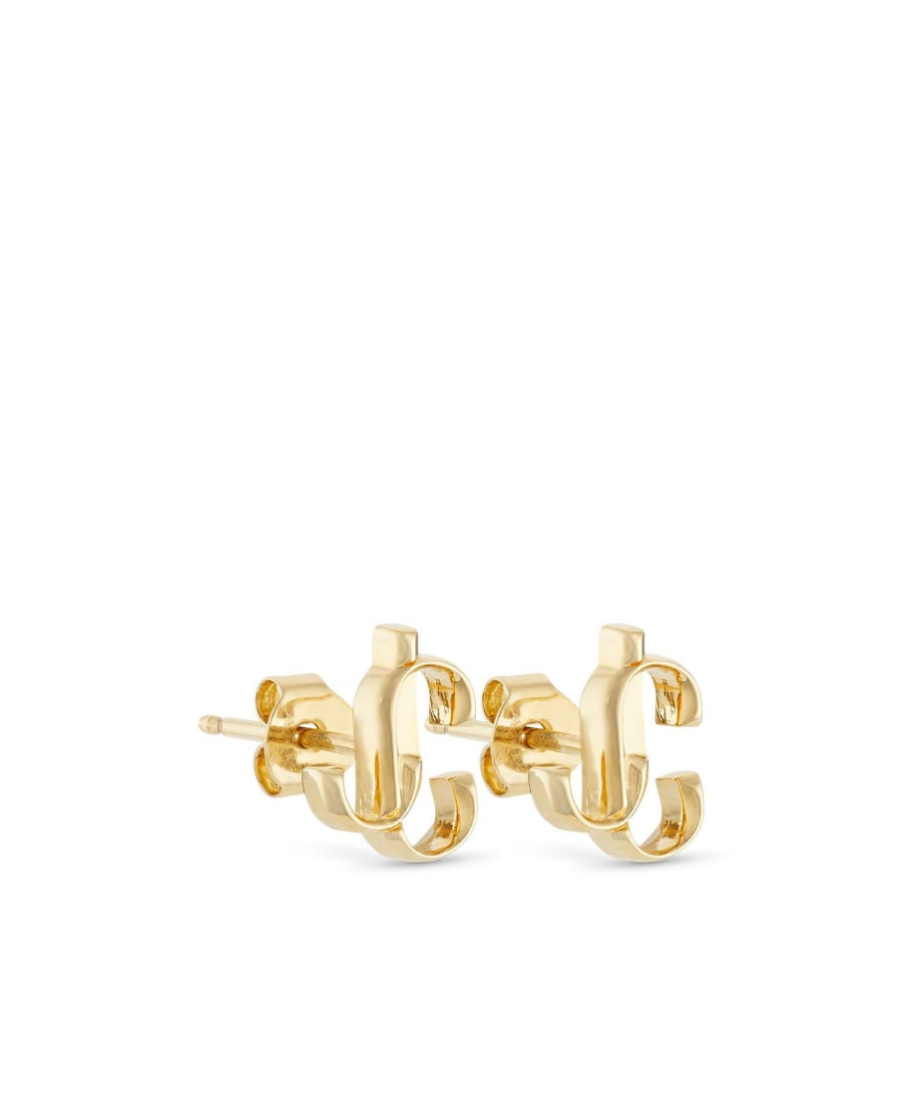 Jimmy Choo Womens Jc Logo-embellished Gold-toned Brass Stud Earrings In Yellow