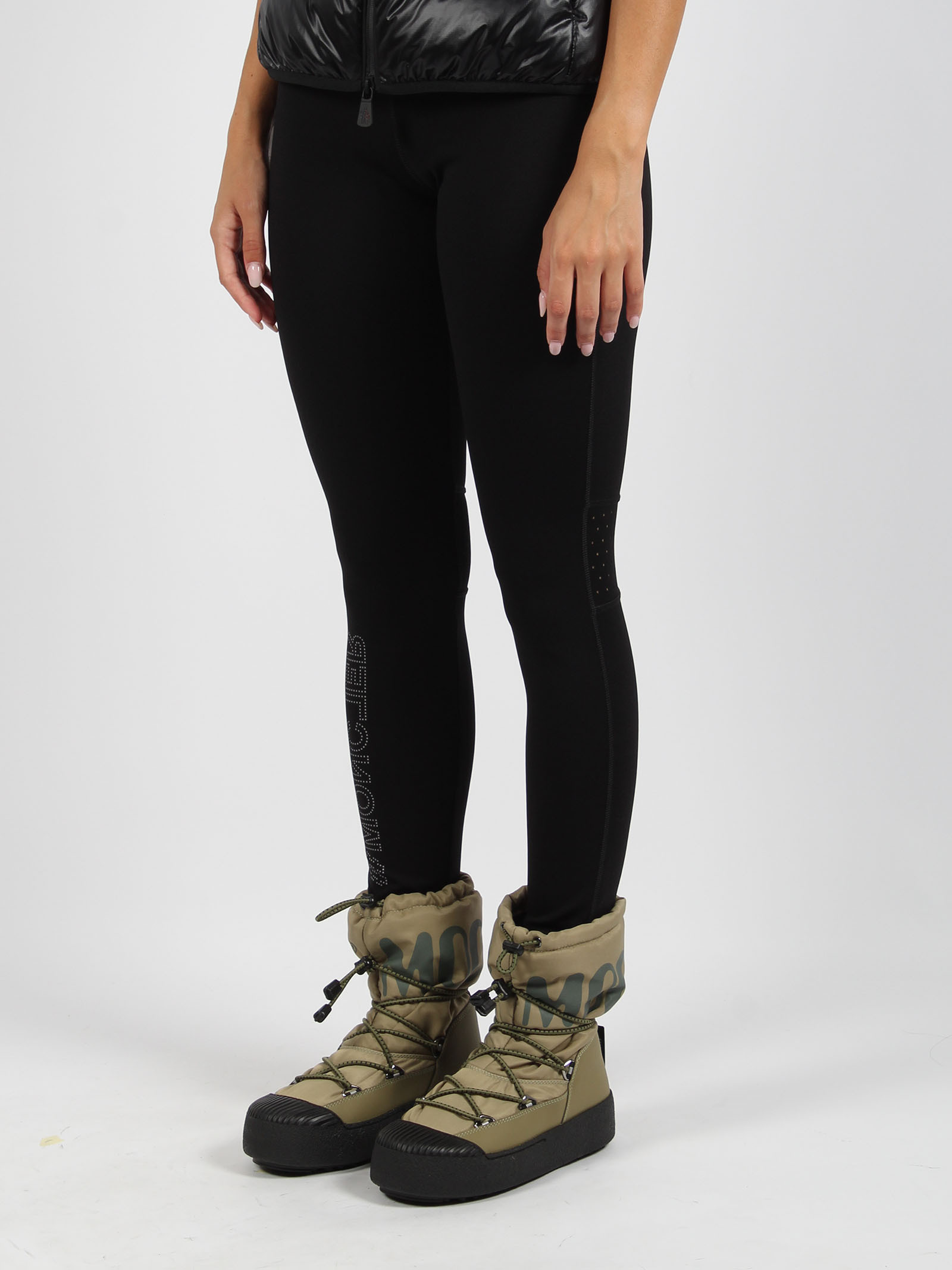 Moncler Brand-embossed Slim-fit High-rise Stretch-woven Leggings In Black